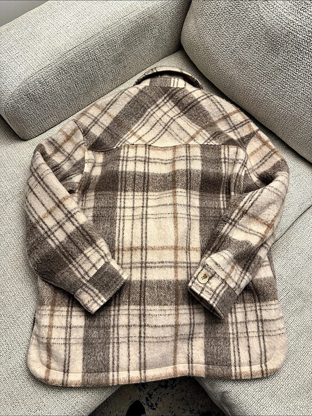Zara Plaid Wool Jacket in Brown & Cream Like New - Picture 2 of 3